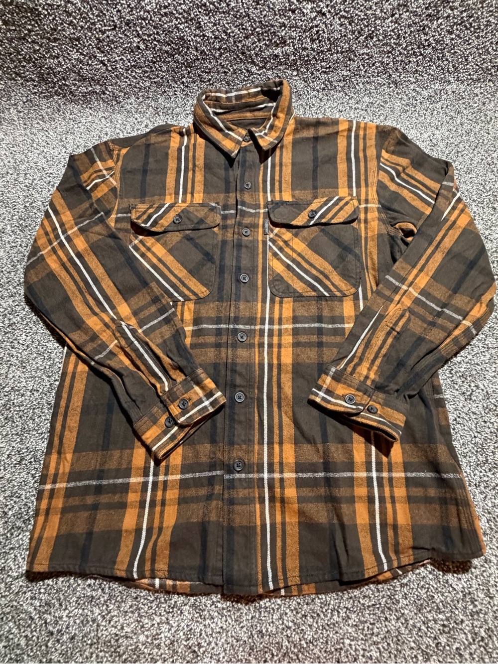 Five Brother Men's Orange and Black Plaid Button-Up Flannel Medium